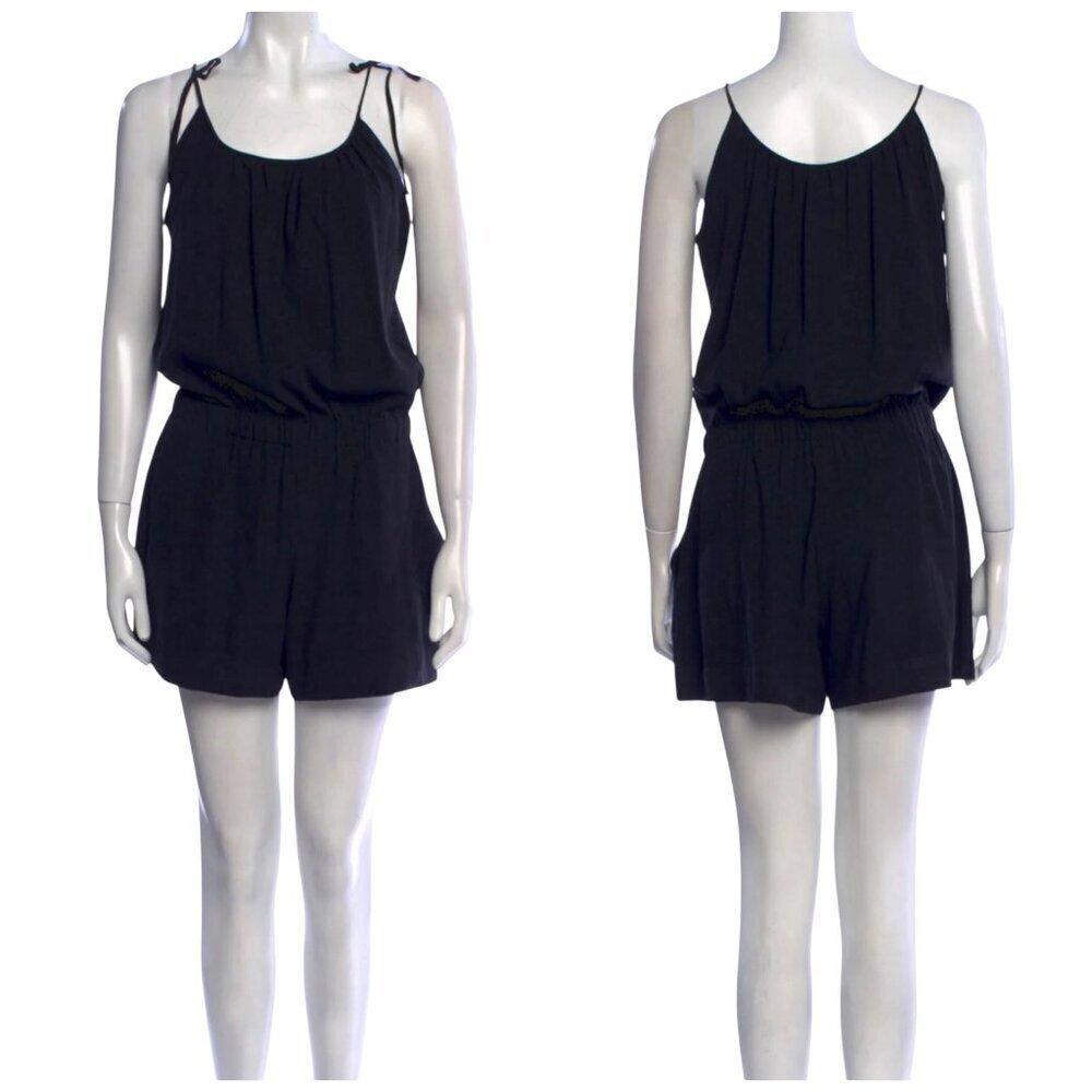 Theory Black Silk Romper Tie Shoulder Adjustable Waist Size Small